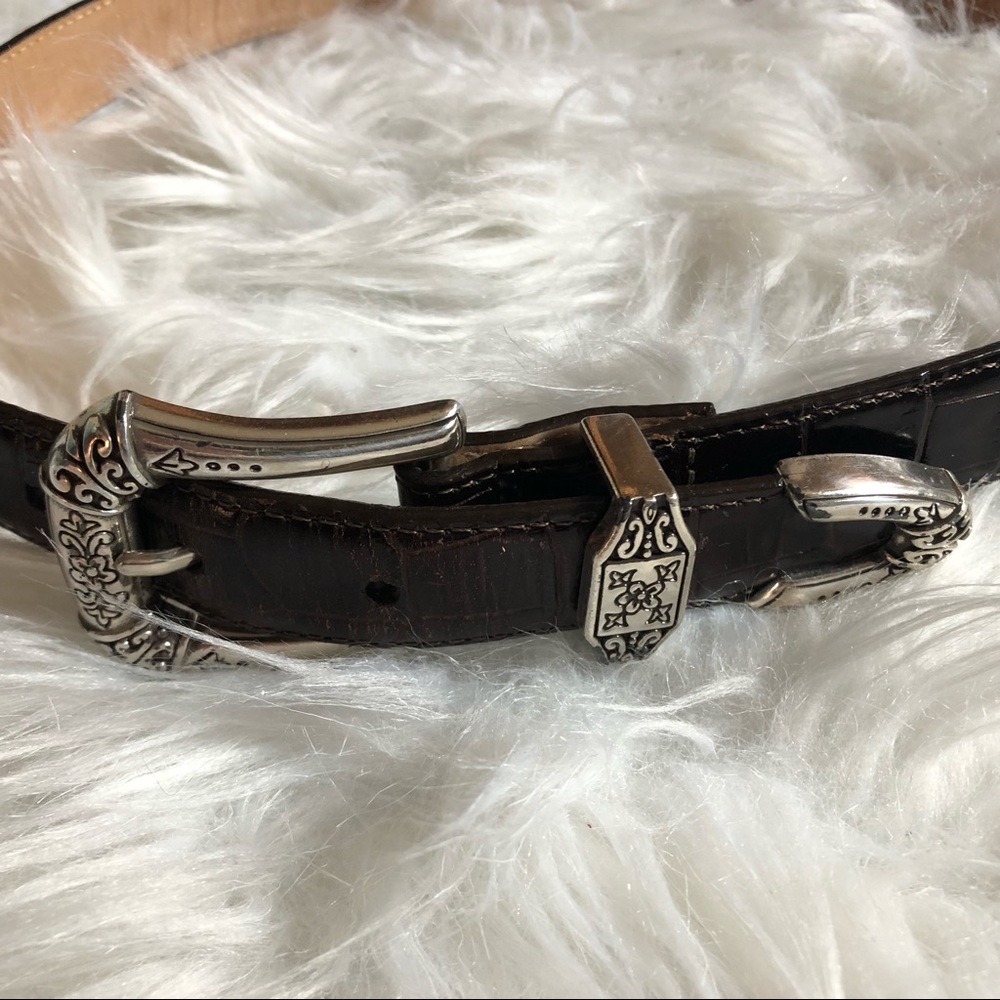 Brighton Brown Leather Belt w Silver Toned Buckle